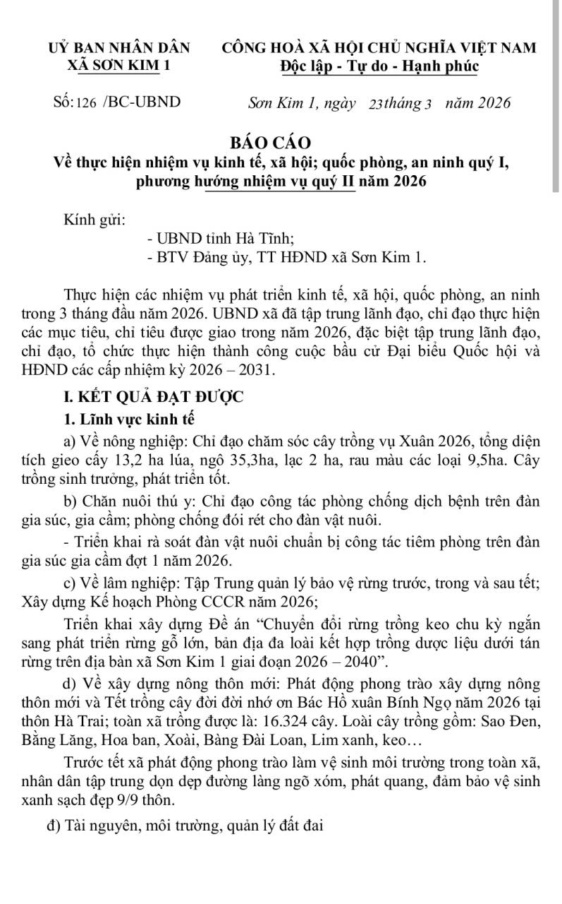 Báo cáo Về thực hiện nhiệm vụ kinh tế, xã hội; quốc phòng, an ninh quý I, phương hướng nhiệm vụ quý II năm 2026