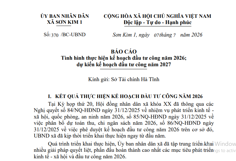 Báo cáo Tình hình thực hiện kế hoạch đầu tư công năm 2026; dự kiến kế hoạch đầu tư công năm 2027