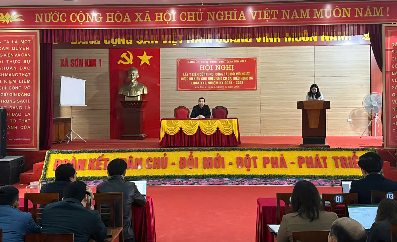 XÃ SƠN KIM 1 TỔ CHỨC HỘI NGHỊ LIÊN TỊCH LẤY Ý KIẾN CỬ TRI NƠI CÔNG TÁC ĐỐI VỚI NGƯỜI ĐƯỢC GIỚI THIỆU ỨNG CỬ ĐẠI BIỂU HĐND XÃ NHIỆM KÌ 2026 – 2031