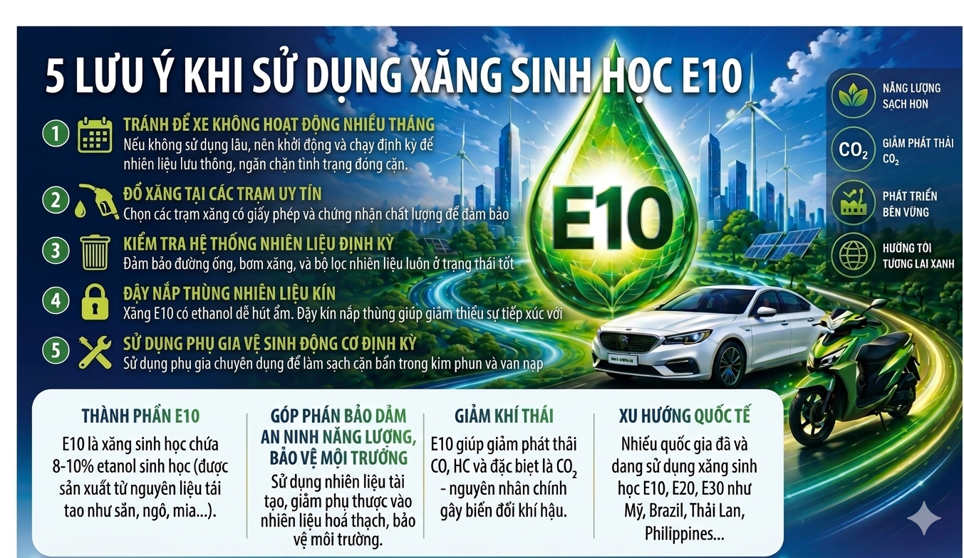 XĂNG SINH HỌC E10: BƯỚC CHUYỂN DỊCH XANH CHO LÁ PHỔI ĐÔ THỊ VÀ NỀN KINH TẾ NÔNG NGHIỆP
