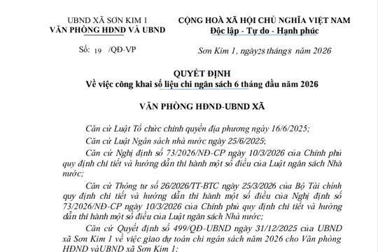 Quyết định công khai số liệu chi ngân sách 6 tháng đầu năm 2026