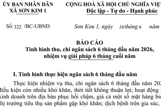 Báo cáo Tình hình thu, chi ngân sách 6 tháng đầu năm 2026, nhiệm vụ giải pháp 6 tháng cuối năm 