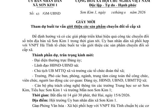 Giấy mời Tham dự buổi tư vấn giới thiệu các sản phẩm chuyển đổi số cấp xã 