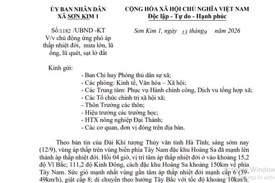 Công văn về chủ động ứng phó áp thấp nhiệt đới, mưa lớn, lũ ống, lũ quét, sạt lở đất