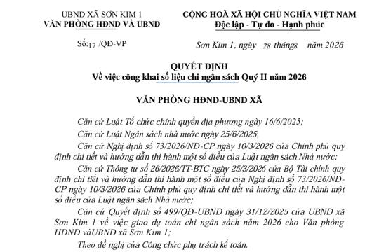 Quyết định công khai số liệu chi ngân sách Quý II năm 2026