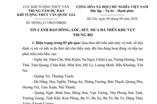 Tin cảnh báo: Giông , Lốc, Sét, Mưa đá trên khu vực Trung Bộ